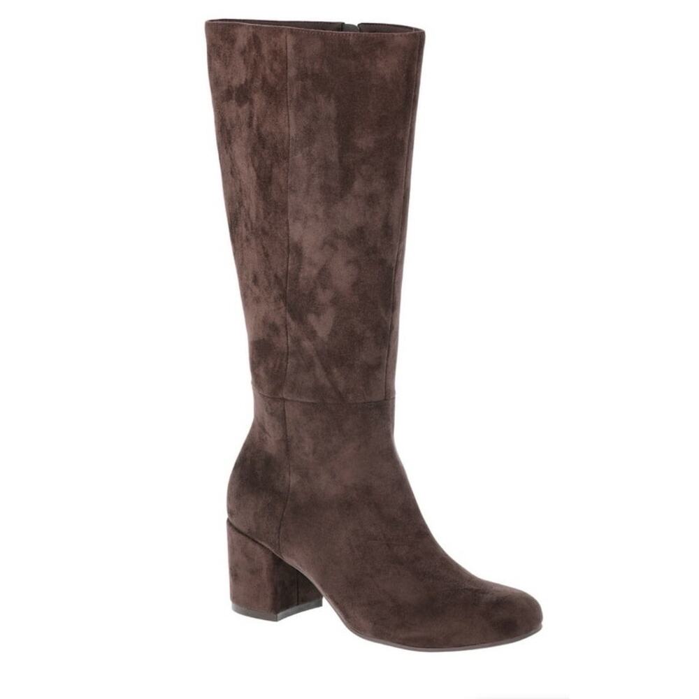 Time and Tru Women's Faux Suede Tall Block Heel Boots Chocolate Side 7